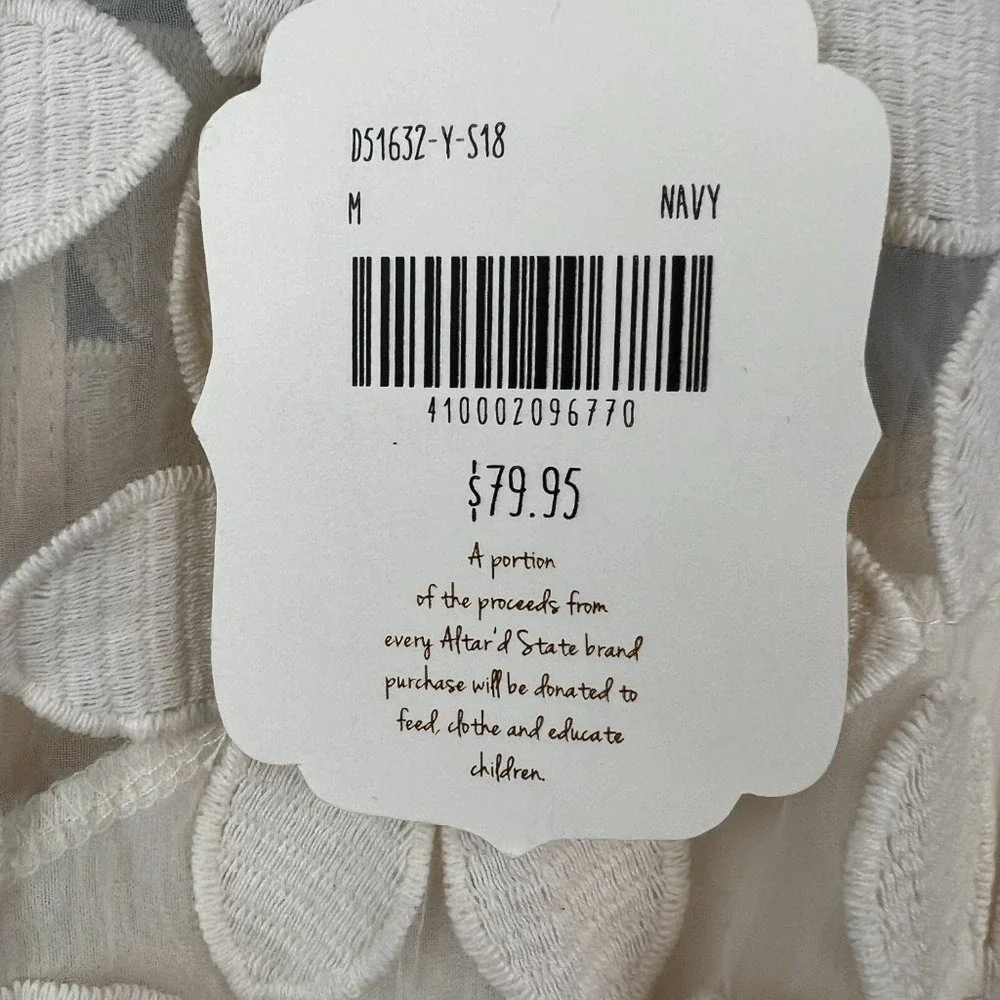 Altar'd State Lucille Dress White Lace Bodice Navy Flair‎ Skirt Size M Wedding